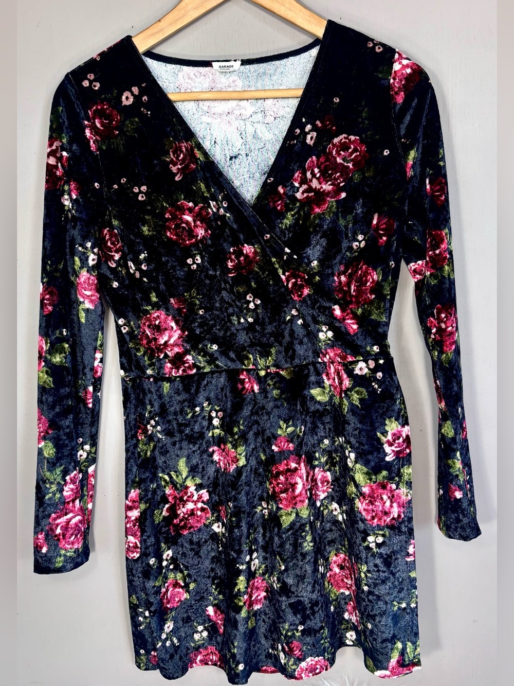 GARAGE Velvet Mini Romper Floral Print